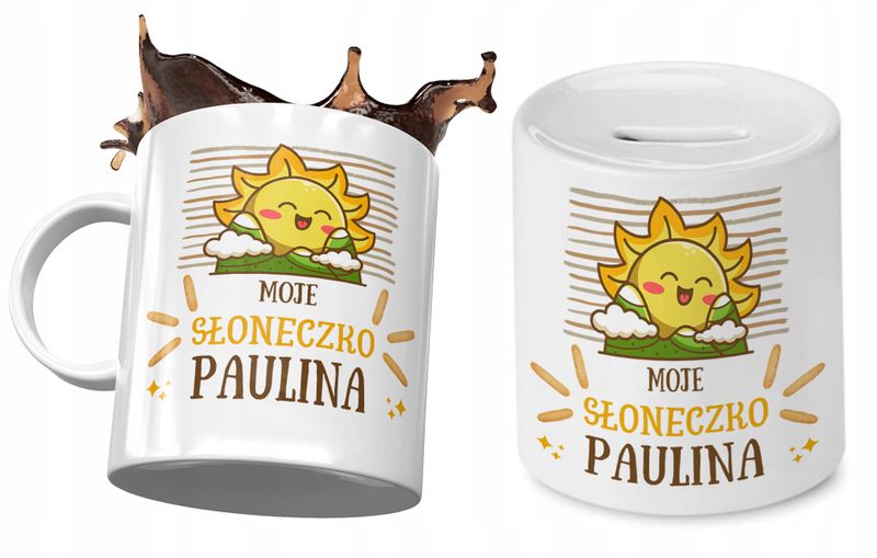 Dla Pauliny Zestaw Kubek + Skarbonka Dla Dziecka Z Nadrukiem Ze Zdjęciem zdjęcie 1