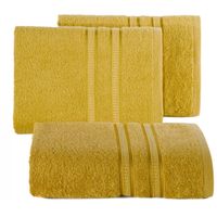 Ręcznik bambusowy z ozdobną bordiurą w pasy MILA 70X140 musztardowy