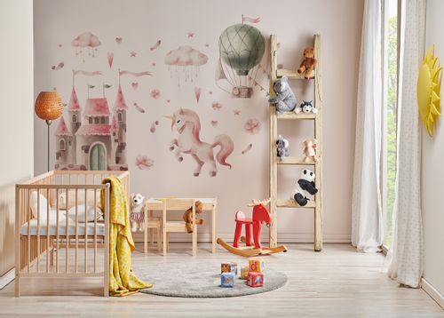 ZESTAW Naklejek DLA DZIECI Jednorożec Zamek Balon Chmurki 120cm x 60cm na Arena.pl