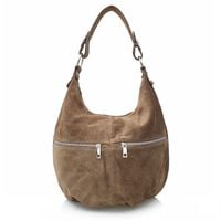 VERA PELLE torebka damska zamszowa worek z suwakami V318 taupe