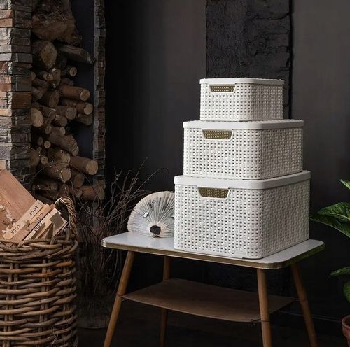 Koszyk z pokrywą kremowy 30L CURVER STYLE L PUDEŁKO na Arena.pl