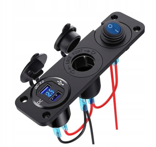 GNIAZDO ZAPALNICZKI Ładowarka USB 2xQC 3.0 WOLTOMIERZ PANEL 3 12/24V Kable na Arena.pl