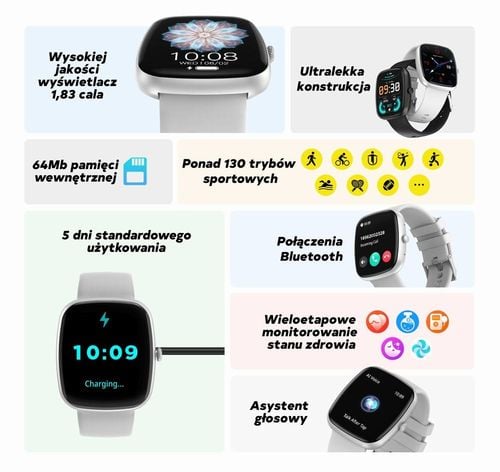 smartwatch damski gravity gt18-2 różowy pasek silikonowy + biały pasek na Arena.pl