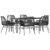 7-częściowy zestaw ogrodowy poduszkami czarny polirattan szkło