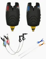 ZESTAW 2x SYGNALIZATOR WĘDKARSKI WODOODPORNY 8LED + 2x SWINGER+ 2x PODPÓRKA