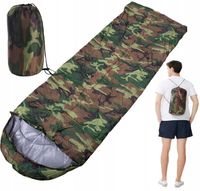 ŚPIWÓR KOŁDRA DUŻY CIEPŁY MORO Z KAPTUREM 200x70 MUMIA TURYSTYCZNY LEKKI