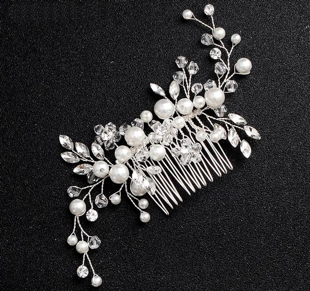 Do Włosów Srebrny Grzebyk Ozdoba Perełki Kryształy zdjęcie 9
