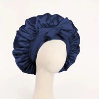 Navy Blue satynowa czapka z regulowaną maską do spania