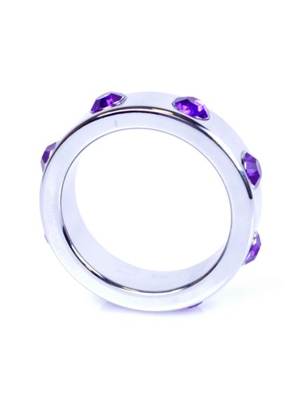 Pierścień-Metal Cock Ring with Purple Diamonds Large zdjęcie 2