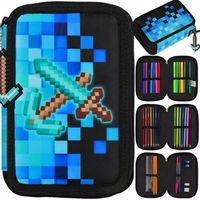 PIÓRNIK SZKOLNY TRZYKOMOROWY POTRÓJNY Z WYPOSAŻENIEM DLA CHŁOPCA PIKSELE