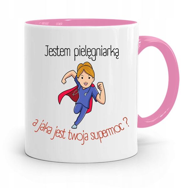 Kubek Różowy Dla Pielęgniarki A Twoja Supermoc Z Nadrukiem Ze Zdjęciem zdjęcie 1
