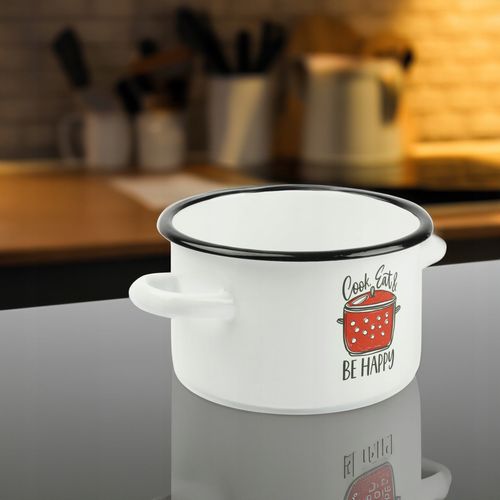 GARNEK TRADYCYJNY EMALIOWANY 3L BIAŁY PROSTY GAZ INDUKCJA WZÓR BE HAPPY na Arena.pl