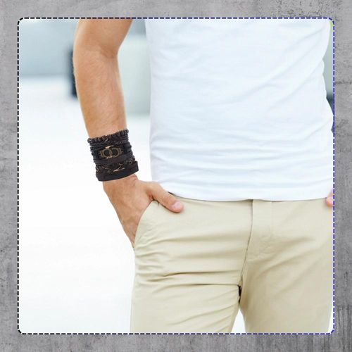 Zestaw 6 brązowych męskich bransoletek plecionych skórzanych na Arena.pl