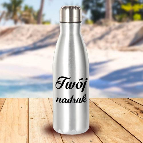 Srebrna butelka metalowa 650 ml z dowolnym nadrukiem na Arena.pl