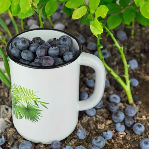 KUBEK GŁADKI EMALIOWANY 1,5L WZÓR MONSTERA IDEALNY DO NAPOJÓW KOMPOTU MLEKA na Arena.pl