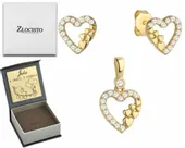 ZŁOTY KOMPLET KOLCZYKI ZAWIESZKA SERCE 585 GRAWER