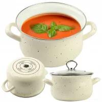 GARNEK TRADYCYJNY EMALIOWANY 1,9L PROSTY GAZ INDUKCJA MARMUR KREMOWY HELENA