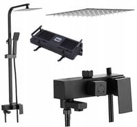 Zestaw prysznicowy natynkowy Bateria panel deszczownica CZARNY Półka