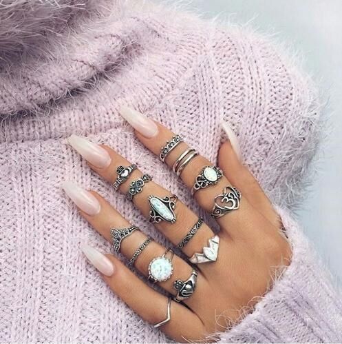 Srebrny ZESTAW PIERŚCIONKÓW RETRO PUNK BOHO 73 na Arena.pl