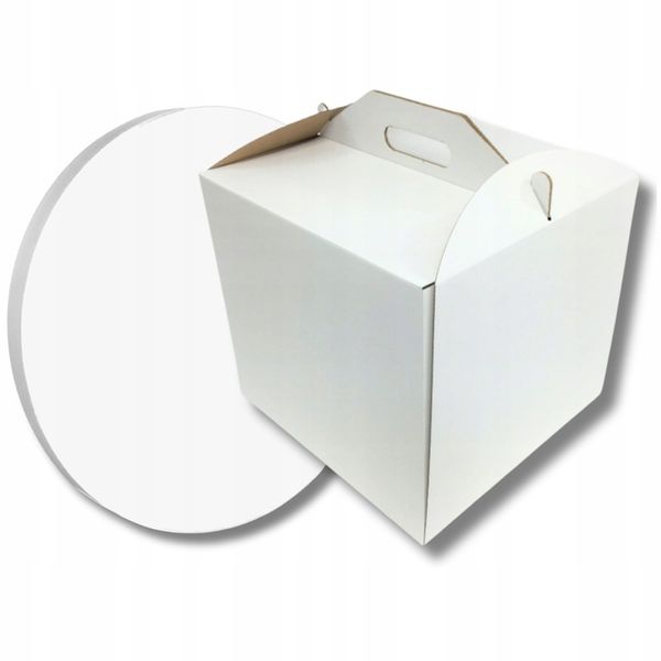 Pudełko na tort 30x30x28cm + Podkład 30 cm styrodurowy biały zdjęcie 1