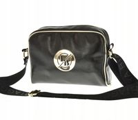 Laura Biaggi – torebka listonoszka czarny groszek błysk złota lamówka KB77