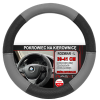 NAKŁADKA NA KIEROWNICĘ SKÓRZANY POKROWIEC SKÓRA SZARO CZARNY 39-41 CM