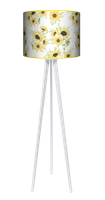 Lampa podłogowa - trójnóg drewniana duża -  Słoneczniki (żółto-biała)