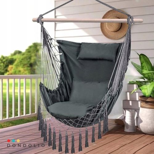 Hamak Huśtawka Fotel Wiszący Brazylijski Ogrodowy Bujany + 3 poduszki BOHO na Arena.pl