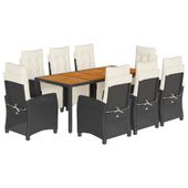 9-cz. zestaw mebli ogrodowych z poduszkami, czarny, rattan PE