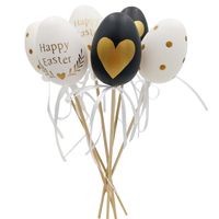 JAJKA NA PIKU BIAŁE CZARNE OZDOBY WIELKANOCNE DEKORACJA ŚWIĄTECZNA 6 sztuk