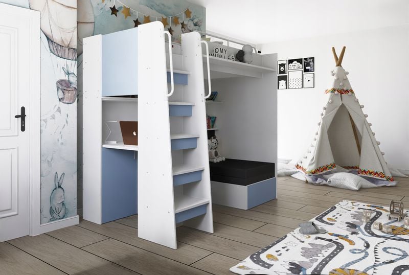 Łóżko piętrowe JSM7 z sofą i biurkiem granatowe + materac Elena zdjęcie 8