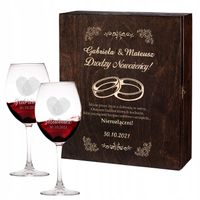 PREZENT NA ŚLUB KIELISZKI DO WINA SKRZYNKA NA WINO KIELISZKI Z GRAWEREM