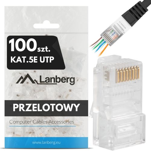 100X WTYK WTYKI KOŃCÓWKI WTYCZKA RJ45 8P8C UTP CAT KAT.5E PRZELOTOWE LANBER na Arena.pl