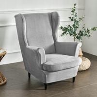 Pokrowiec Na Fotel Uszak Jasny Szary Welur Elastyczny [22E5]