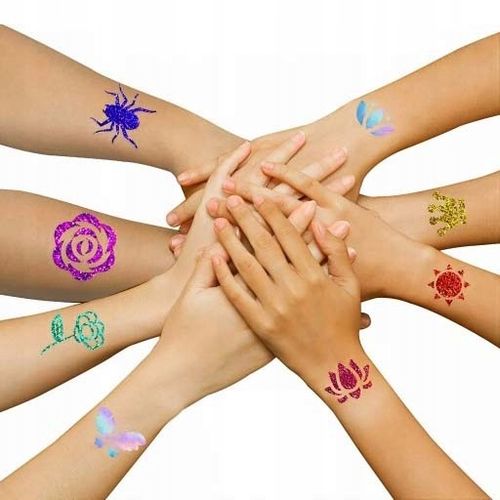 DUŻY ZESTAW DO ROBIENIA TATUAŻY SZABLONY TATUAŻE BROKATOWE ZMYWALNE BROKATY na Arena.pl