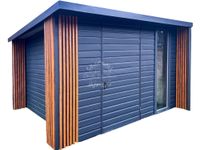 Schowek - Domek ogrodowy PREMIUM 3x3m + wiata 0,5m okno - Dekor z lameli