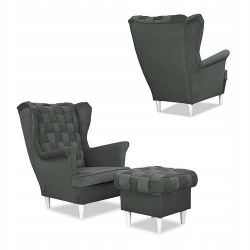 Zestaw wypoczynkowy Carol sofa fotele pufy paski grafitowy na Arena.pl