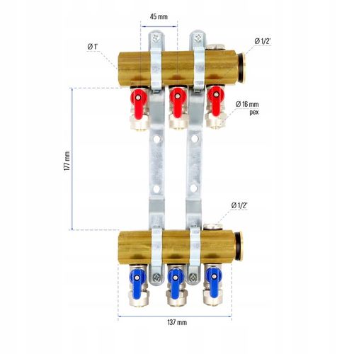 Rozdzielacz C.O. 3 obwodów zaworki PEX odpowietrzniki DO GRZEJNIKÓW na Arena.pl