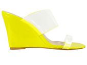 Żółte klapki na koturnie przezroczyste paski 39