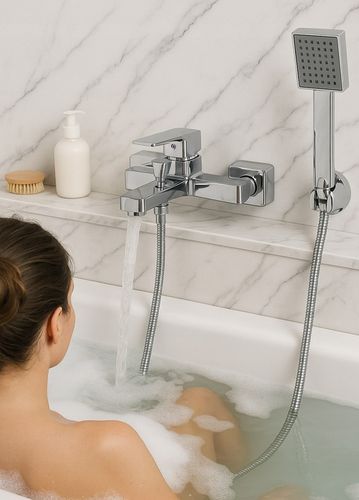 Bateria wannowa z prysznicem ścienna chrom srebrna kran do wanny YOKA na Arena.pl