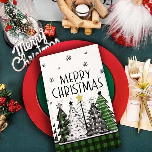 Zestaw 2 Ręczników Kuchennych Świątecznych 40x60 cm Wzór Choinki Poliester na Arena.pl