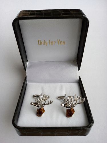 Spinki do mankietów dla myśliwego Głowa Jelenia Jeleń z Porożem + Pudełko na Arena.pl