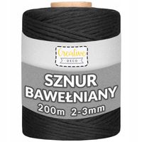 Sznurek do makramy bawełniany 3mm 200m czarny