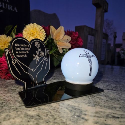 ZNICZ z Kulą Solarną na Grób STATUETKA LED NA CMENTARZ Wieczny Szkło Akryl na Arena.pl