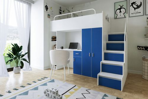 Łóżko piętrowe JSM4 80x190 z biurkiem i schodami pomarańczowy mat na Arena.pl