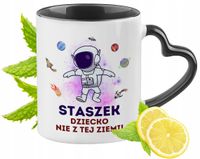 Kubek Czarny Z Uszkiem W Kształcie Serca Dla Staszka Idealny Na Prezent