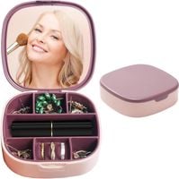 Mała Przenośna Szkatułka na Biżuterię z Lusterkiem Różowa 10cm x 10cm