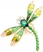 Broszka retro boho WAŻKA z cyrkoniami owad pin  F68_F_Zielony