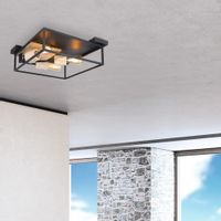 Plafon LAMPA skandynawska HAGAR 15477D1 Globo prostokątna OPRAWA sufitowa klatka metalowa czarna drewniana czarna drewniana