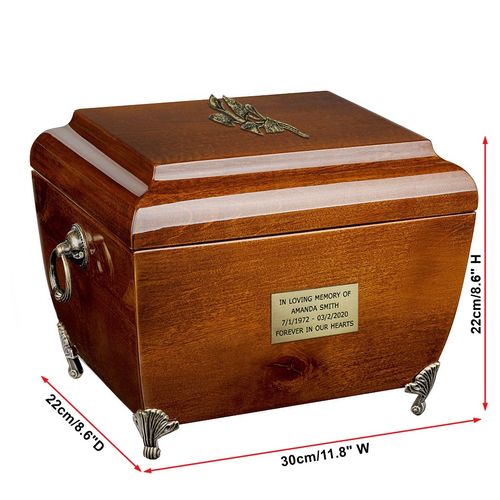 Urna z półką na pamiątki, drewniana urna kremacyjna na prochy  / Plakietka na Arena.pl